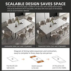 Ensemble table à manger extensible en pierre frittée blanche/noire, 6 à 10 places
