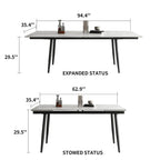 Ensemble table à manger extensible en pierre frittée blanche/noire, 6 à 10 places