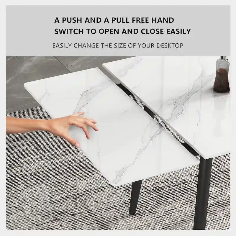 Ensemble table à manger extensible en pierre frittée blanche/noire, 6 à 10 places