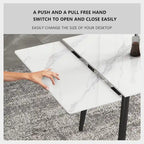 Ensemble table à manger extensible en pierre frittée blanche/noire, 6 à 10 places