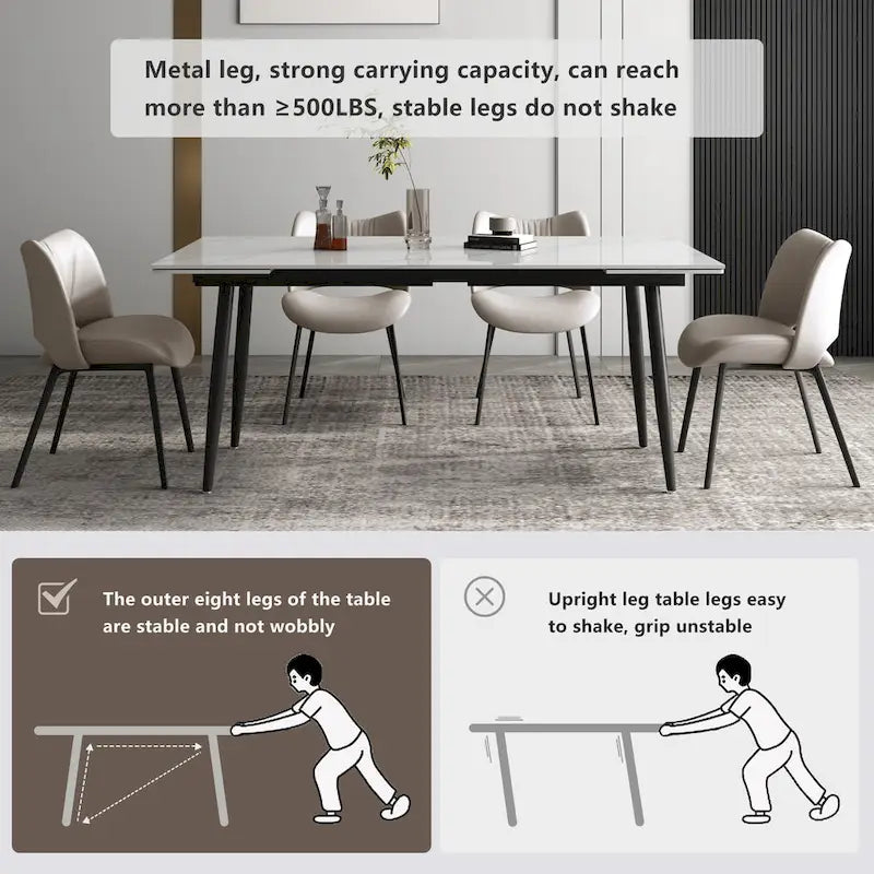 Ensemble table à manger extensible en pierre frittée blanche/noire, 6 à 10 places