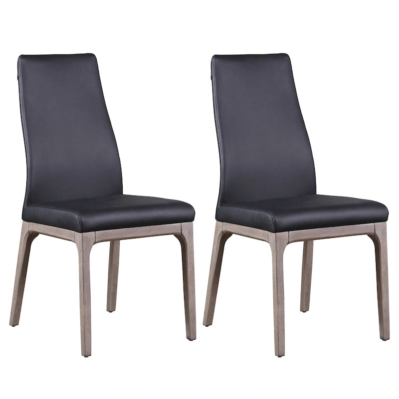 White/Grey & Black/Grey Faux Leather Modern Side Chair with Wood Base, Set of 2
