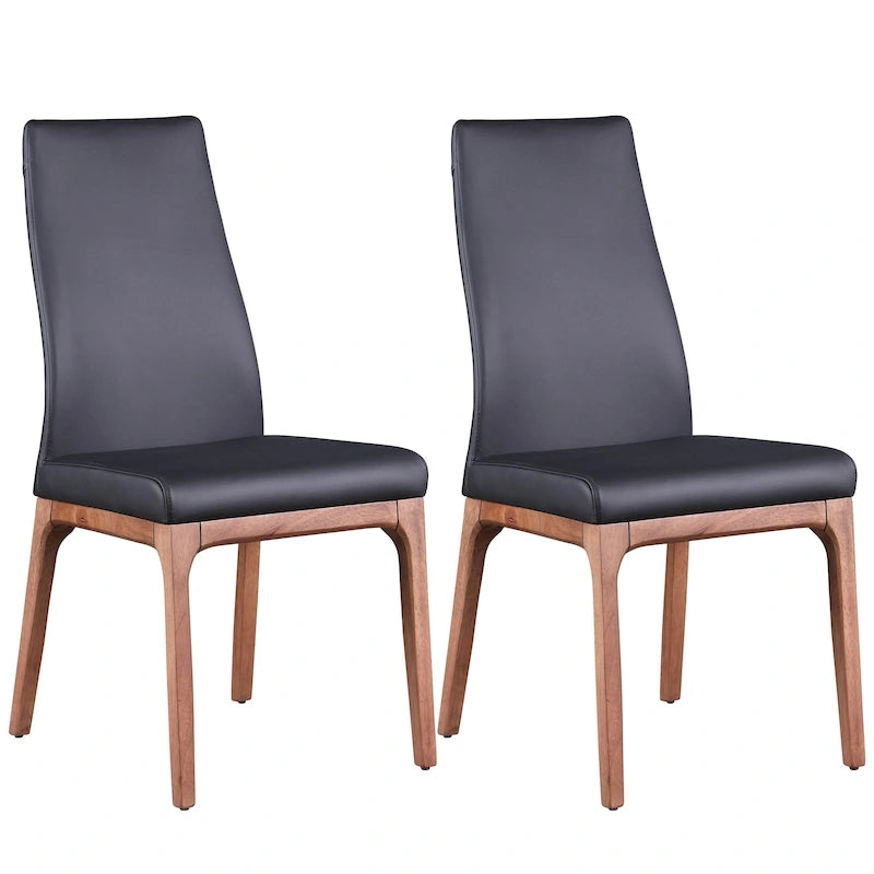 White/Grey & Black/Grey Faux Leather Modern Side Chair with Wood Base, Set of 2