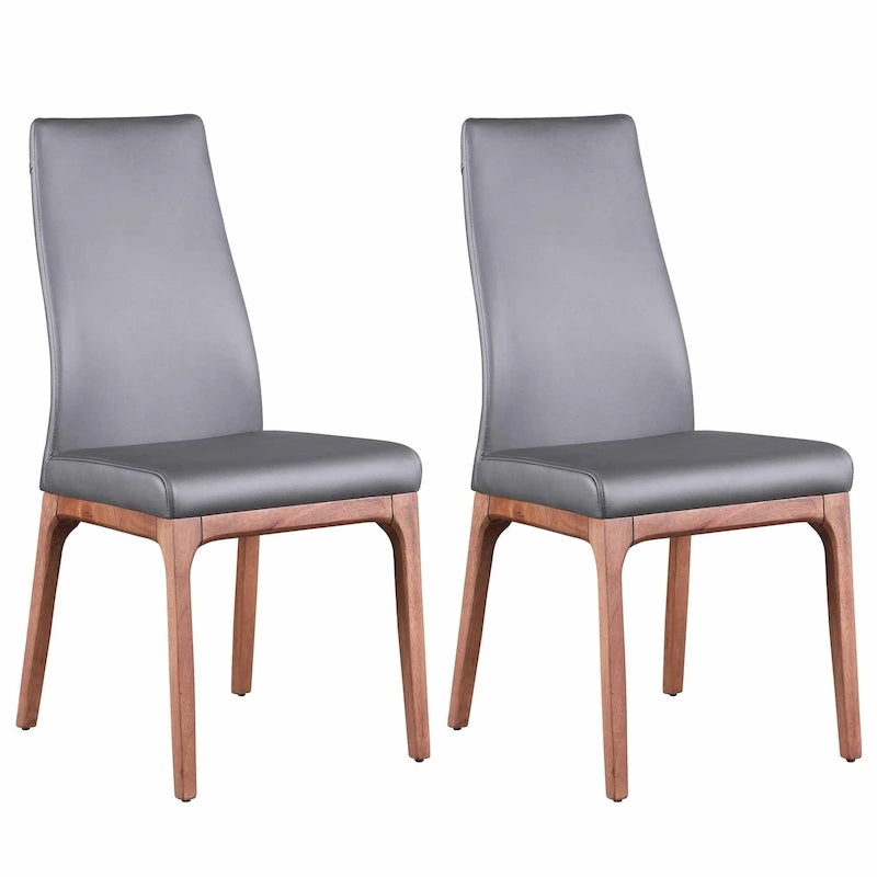 White/Grey & Black/Grey Faux Leather Modern Side Chair with Wood Base, Set of 2