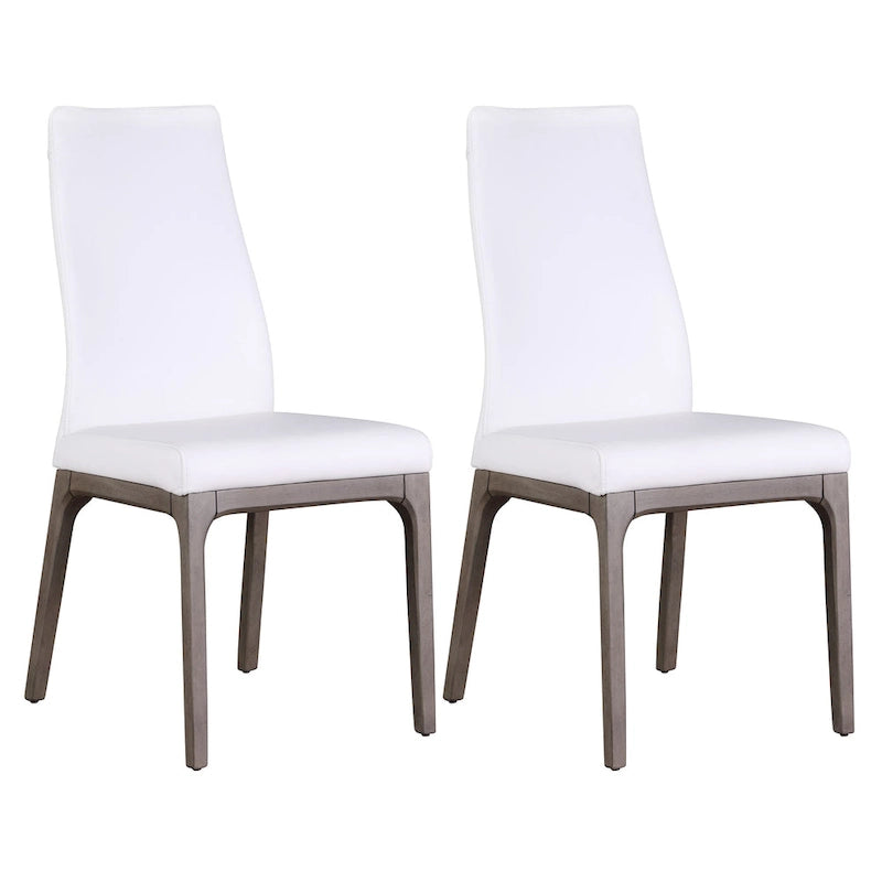Chaise d'appoint moderne en similicuir blanc/gris et noir/gris avec base en bois, lot de 2