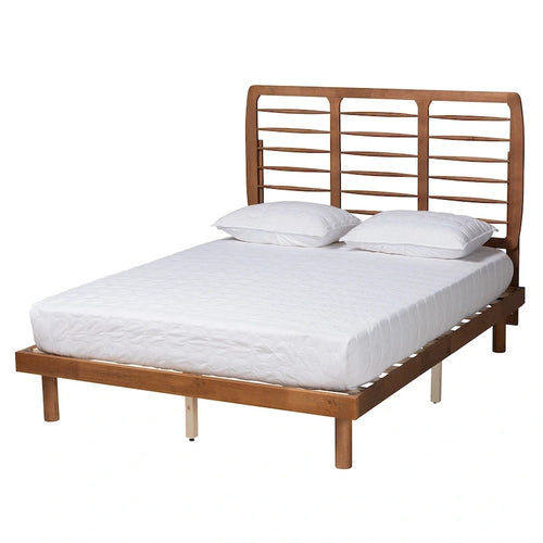Ash Walnut Spindle Headboard Platform Bed, Full/Queen/King