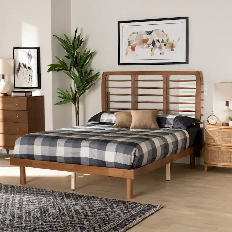 Ash Walnut Spindle Headboard Platform Bed, Full/Queen/King