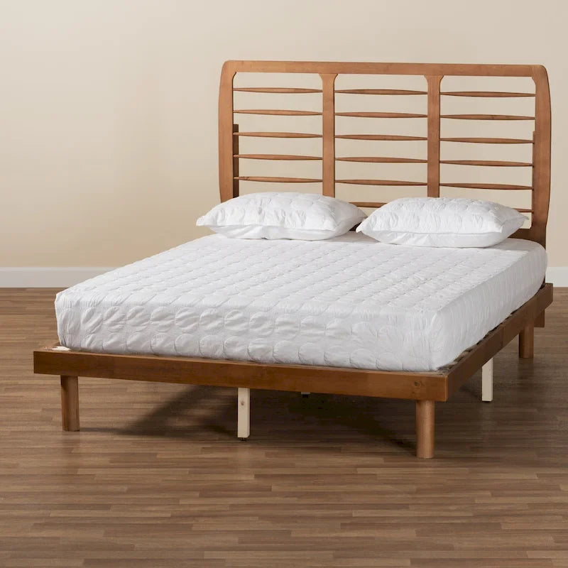 Ash Walnut Spindle Headboard Platform Bed, Full/Queen/King