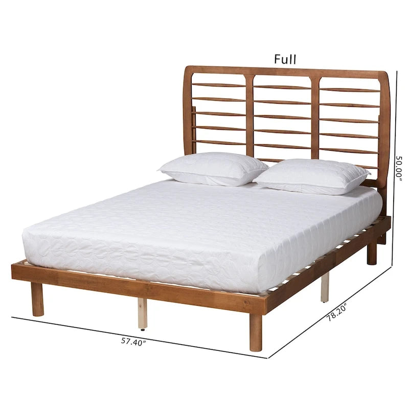 Ash Walnut Spindle Headboard Platform Bed, Full/Queen/King