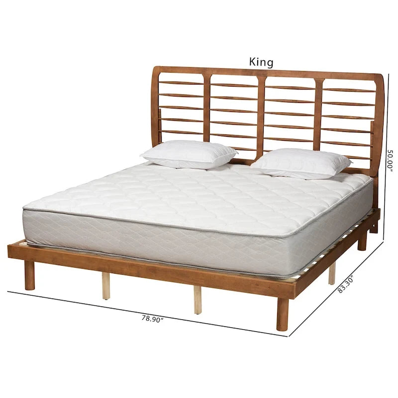 Ash Walnut Spindle Headboard Platform Bed, Full/Queen/King