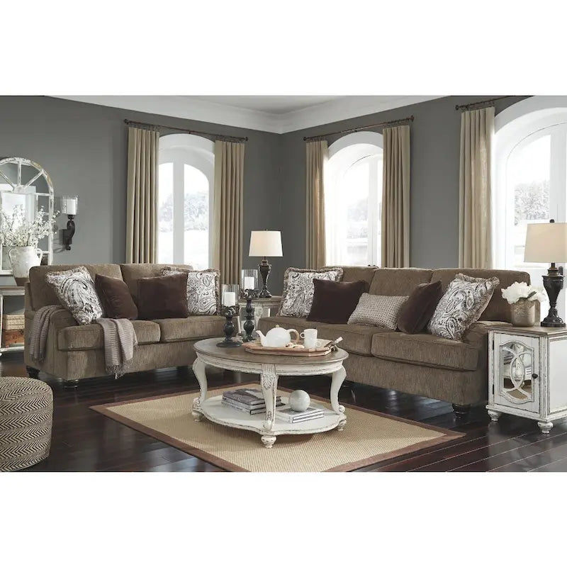 White/Brown Oval Coffee Table, Wood Top, 2-Tier, 1-Person Use