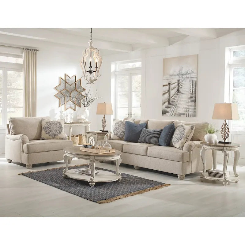 White/Brown Oval Coffee Table, Wood Top, 2-Tier, 1-Person Use