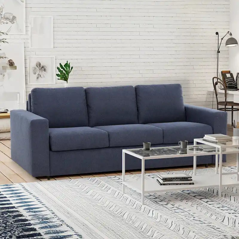 Navy Blue / Ivory 82" Queen Sleeper Sofa, 2-Person Pull-Out Couch with 5" Memory Foam Mattress