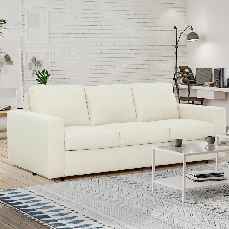 Canapé-lit Queen 2 places bleu marine / ivoire de 208 cm avec matelas en mousse à mémoire de forme de 12,7 cm