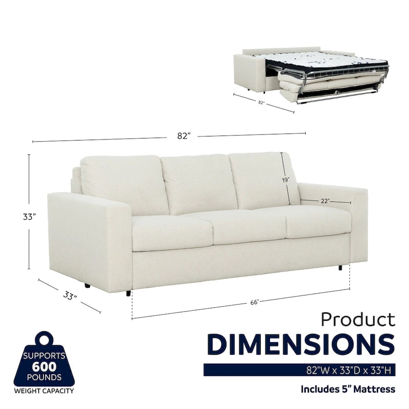 Canapé-lit Queen 2 places bleu marine / ivoire de 208 cm avec matelas en mousse à mémoire de forme de 12,7 cm