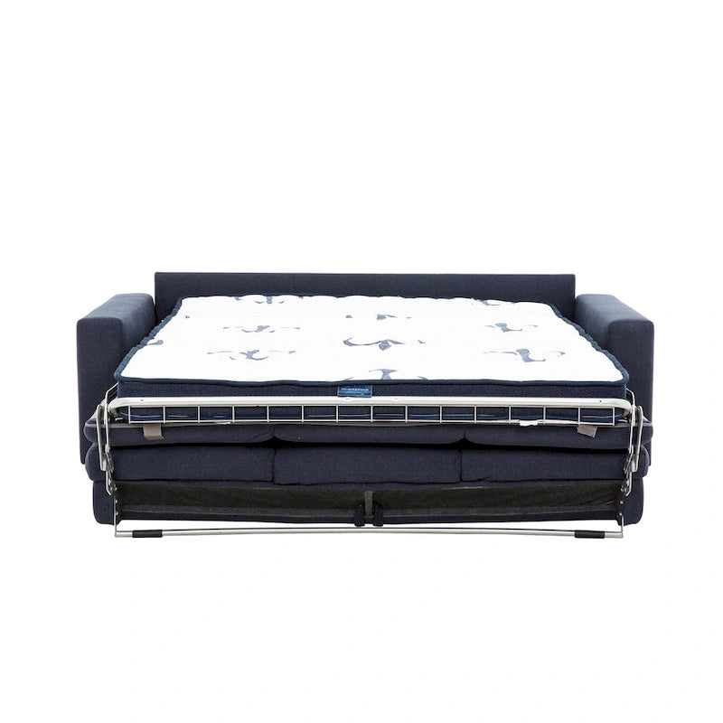 Canapé-lit Queen 2 places bleu marine / ivoire de 208 cm avec matelas en mousse à mémoire de forme de 12,7 cm