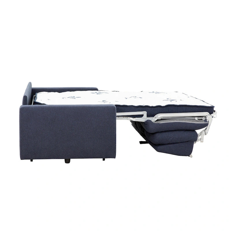 Canapé-lit Queen 2 places bleu marine / ivoire de 208 cm avec matelas en mousse à mémoire de forme de 12,7 cm