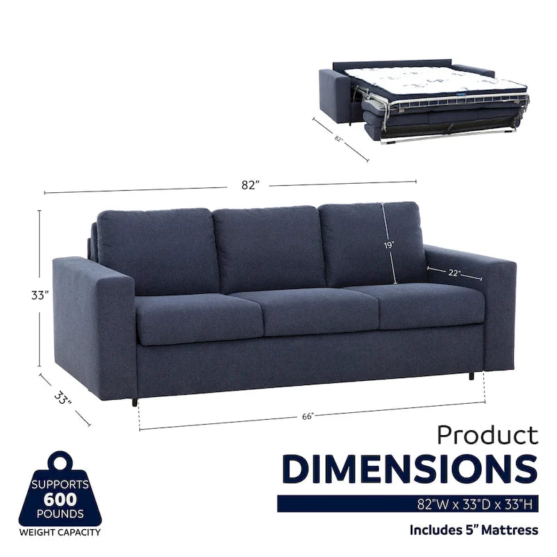 Canapé-lit Queen 2 places bleu marine / ivoire de 208 cm avec matelas en mousse à mémoire de forme de 12,7 cm