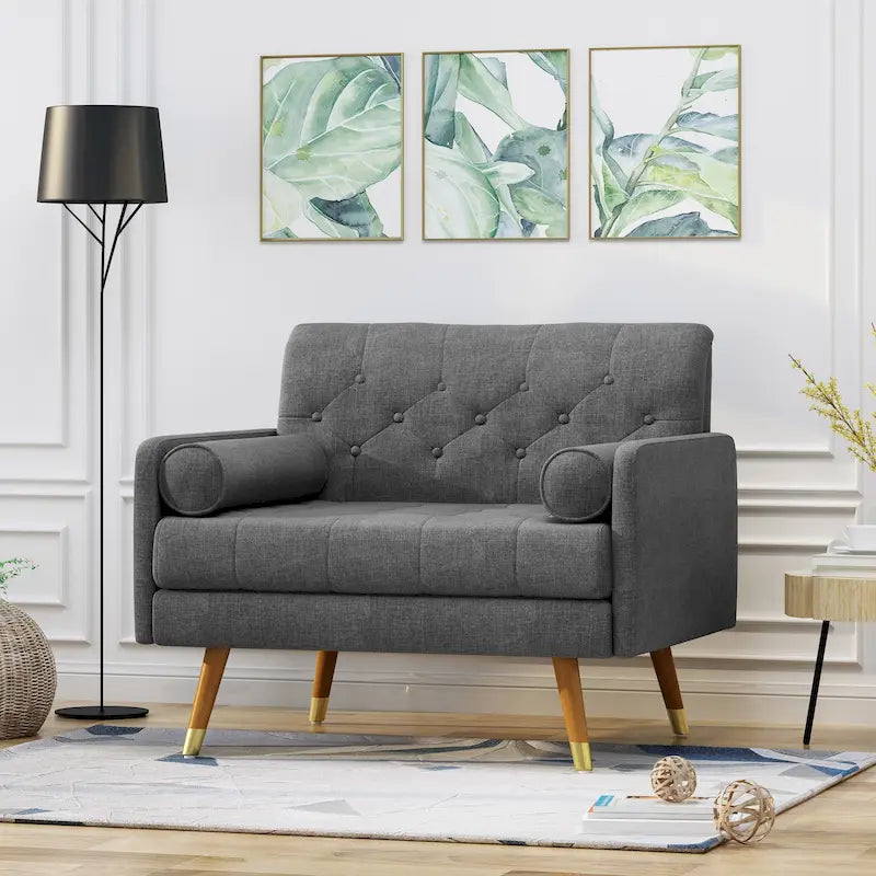 Mid-Century Modern Club Chair, Dark Gray / Light Gray / Blue, Fabric, Single Seat