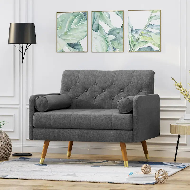 Mid-Century Modern Club Chair, Dark Gray / Light Gray / Blue, Fabric, Single Seat