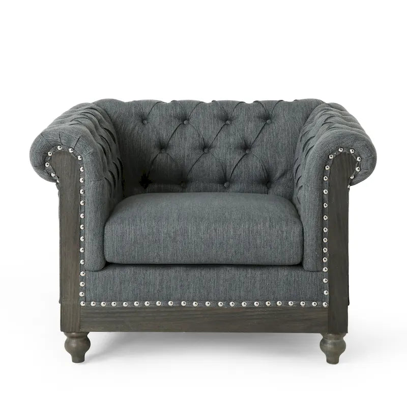 Two-Tone Chesterfield Tufted Club Chair, Faux Leather / Fabric, 1-Seat