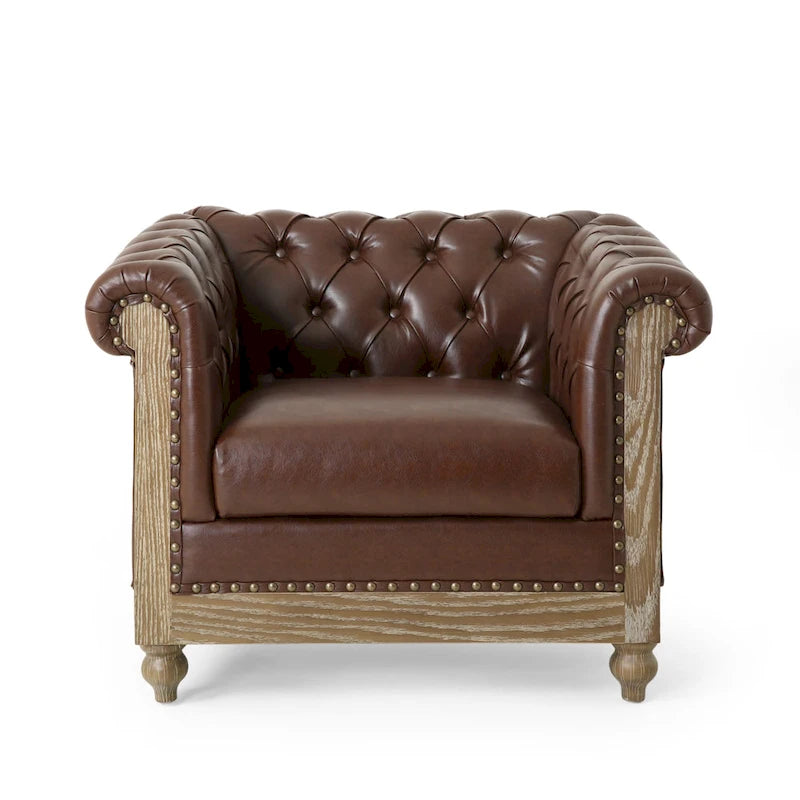 Fauteuil Club Chesterfield Capitonné Bicolore, Similicuir / Tissu, 1 Place