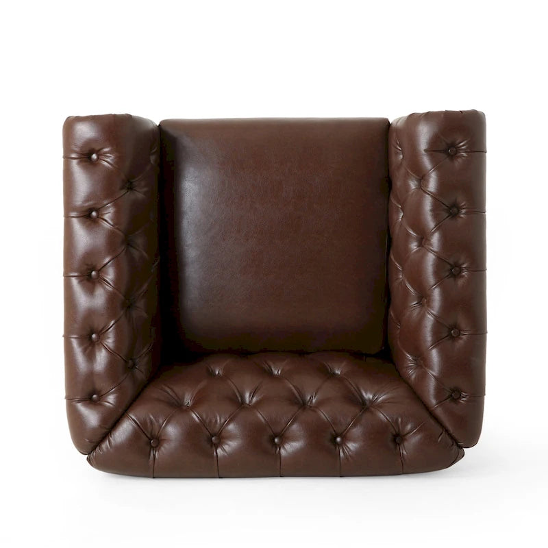 Fauteuil Club Chesterfield Capitonné Bicolore, Similicuir / Tissu, 1 Place
