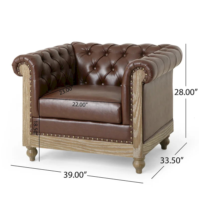 Fauteuil Club Chesterfield Capitonné Bicolore, Similicuir / Tissu, 1 Place