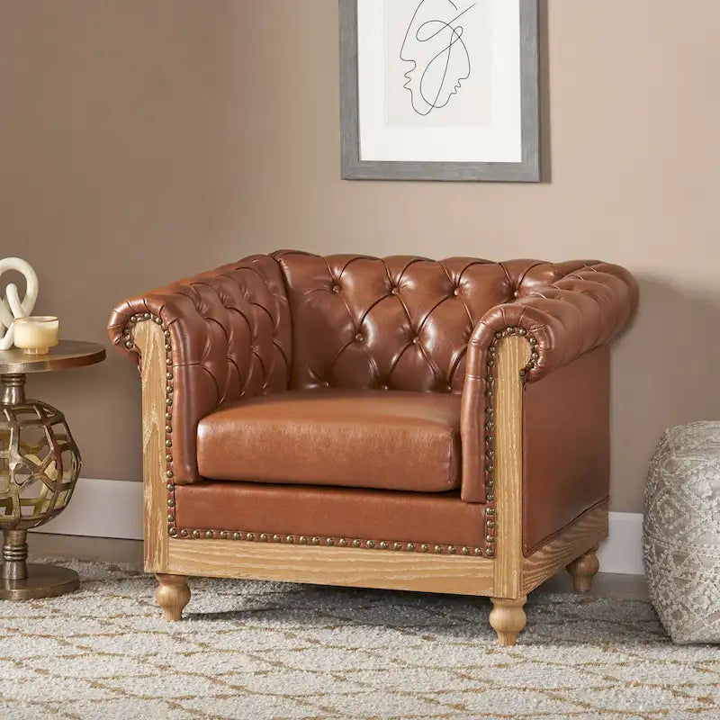 Fauteuil Club Chesterfield Capitonné Bicolore, Similicuir / Tissu, 1 Place
