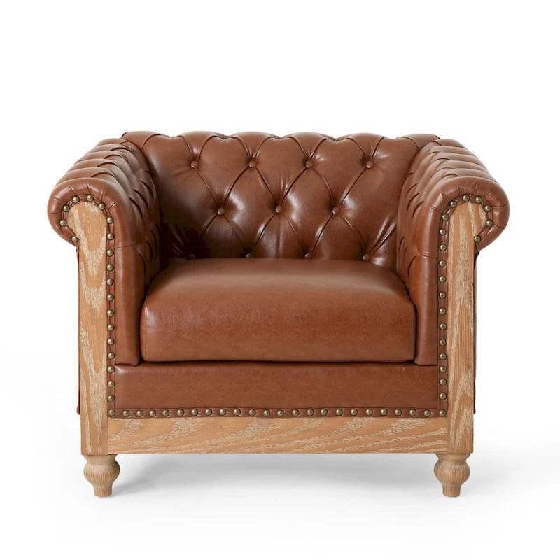 Fauteuil Club Chesterfield Capitonné Bicolore, Similicuir / Tissu, 1 Place