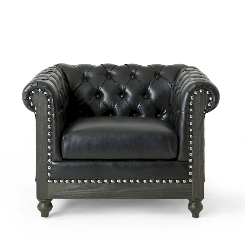 Fauteuil Club Chesterfield Capitonné Bicolore, Similicuir / Tissu, 1 Place