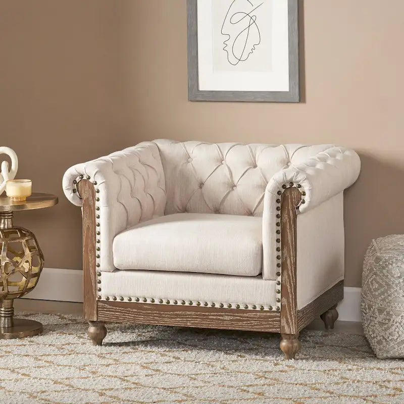 Fauteuil Club Chesterfield Capitonné Bicolore, Similicuir / Tissu, 1 Place