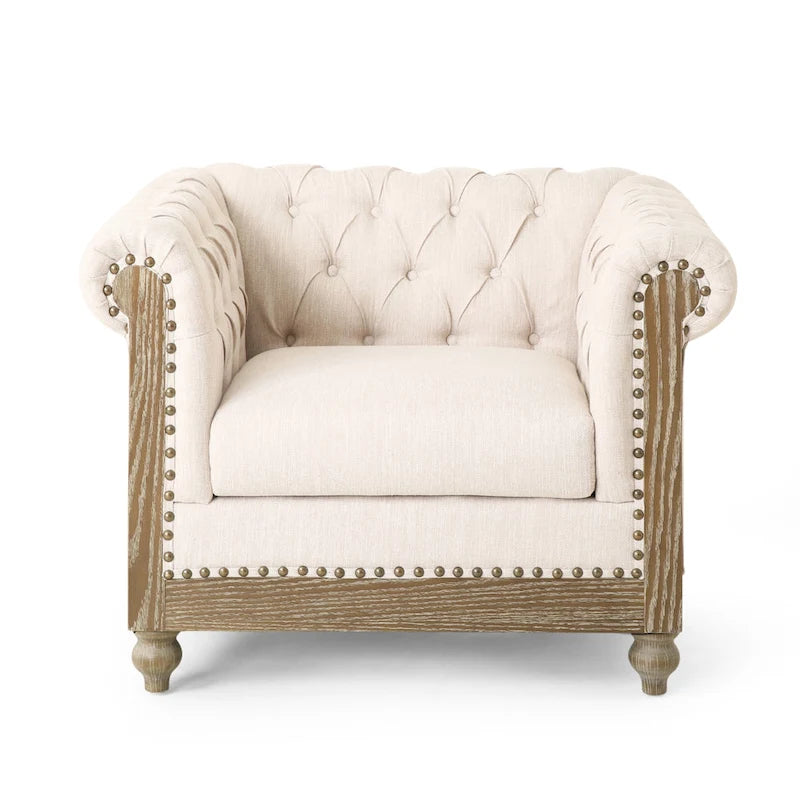 Fauteuil Club Chesterfield Capitonné Bicolore, Similicuir / Tissu, 1 Place