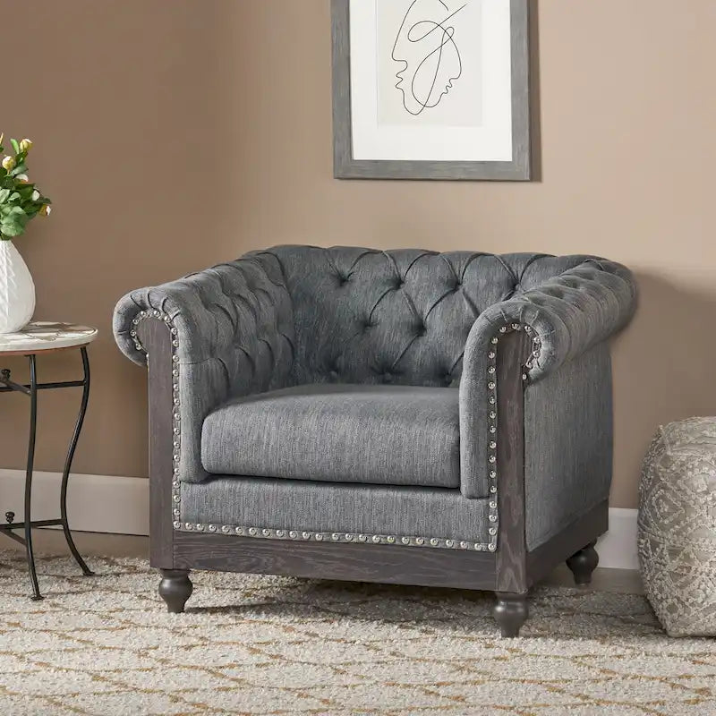 Fauteuil Club Chesterfield Capitonné Bicolore, Similicuir / Tissu, 1 Place
