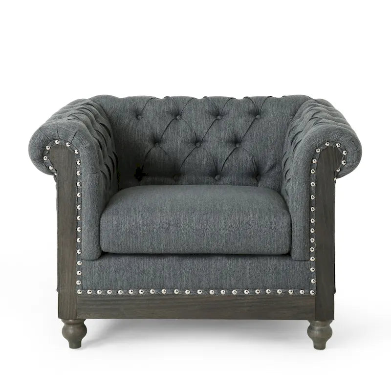 Fauteuil Club Chesterfield Capitonné Bicolore, Similicuir / Tissu, 1 Place