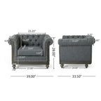Fauteuil Club Chesterfield Capitonné Bicolore, Similicuir / Tissu, 1 Place