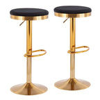 Gold Steel Swivel Bar Stool, Velvet / Faux Leather, Set of 2