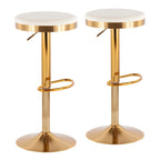 Gold Steel Swivel Bar Stool, Velvet / Faux Leather, Set of 2