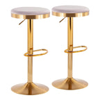 Gold Steel Swivel Bar Stool, Velvet / Faux Leather, Set of 2