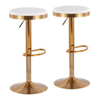 Gold Steel Swivel Bar Stool, Velvet / Faux Leather, Set of 2
