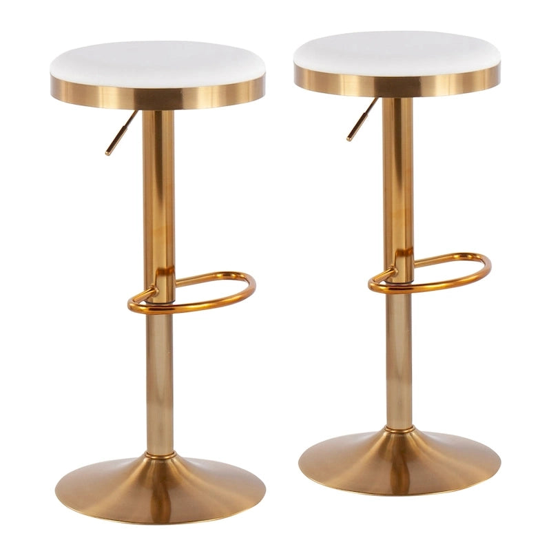 Gold Steel Swivel Bar Stool, Velvet / Faux Leather, Set of 2
