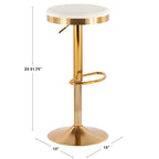 Gold Steel Swivel Bar Stool, Velvet / Faux Leather, Set of 2