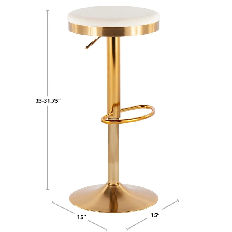Gold Steel Swivel Bar Stool, Velvet / Faux Leather, Set of 2