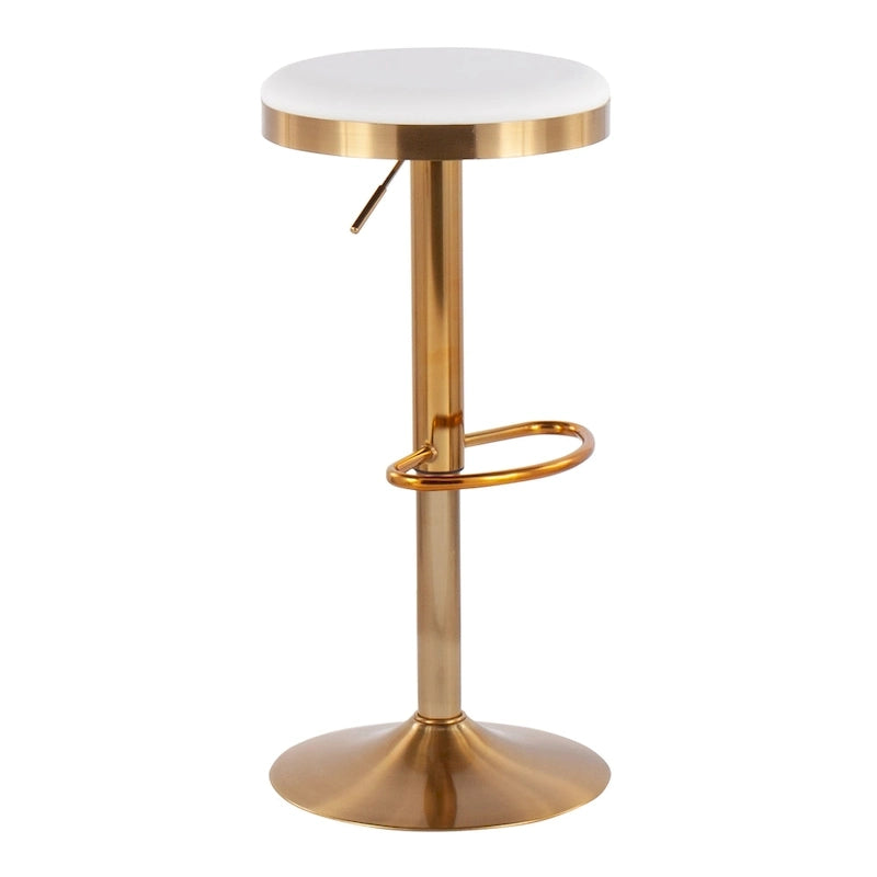 Gold Steel Swivel Bar Stool, Velvet / Faux Leather, Set of 2