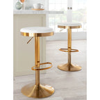 Gold Steel Swivel Bar Stool, Velvet / Faux Leather, Set of 2
