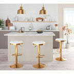 Gold Steel Swivel Bar Stool, Velvet / Faux Leather, Set of 2