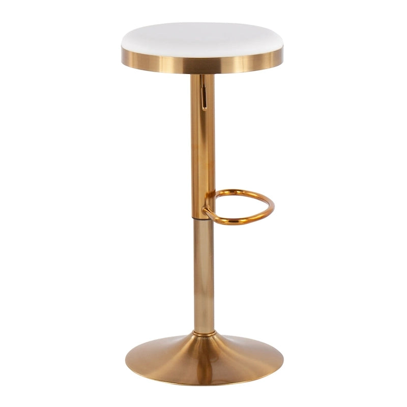 Gold Steel Swivel Bar Stool, Velvet / Faux Leather, Set of 2