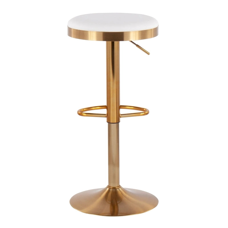 Gold Steel Swivel Bar Stool, Velvet / Faux Leather, Set of 2