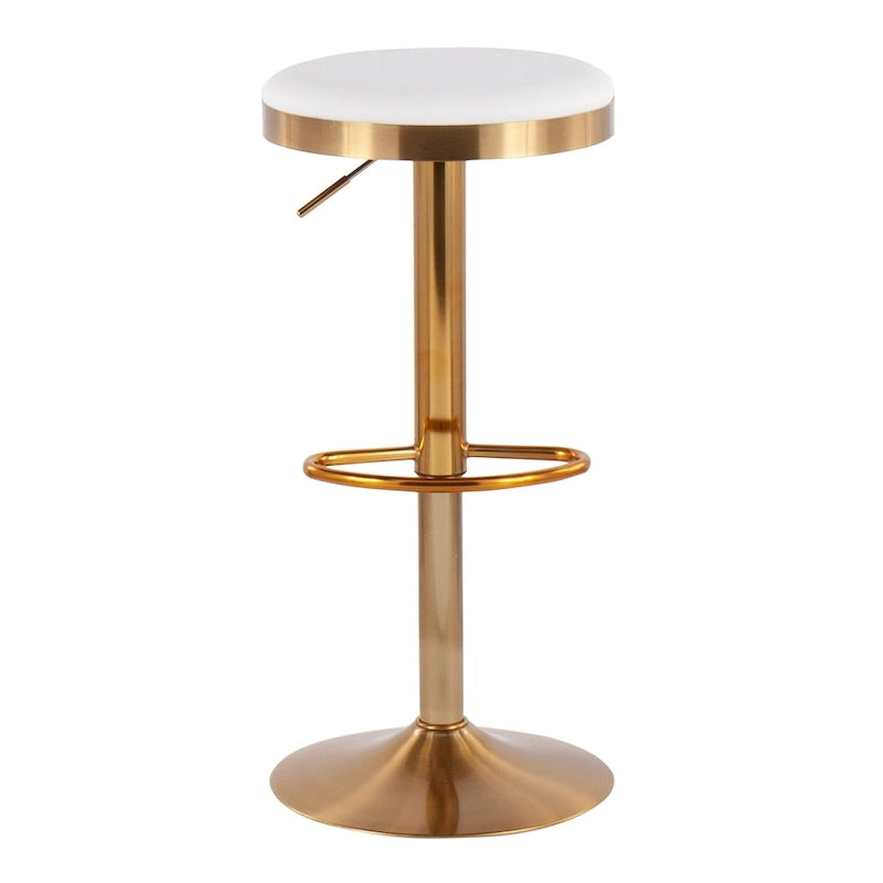 Gold Steel Swivel Bar Stool, Velvet / Faux Leather, Set of 2