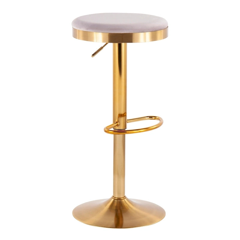Gold Steel Swivel Bar Stool, Velvet / Faux Leather, Set of 2